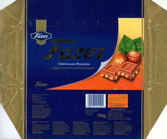 Fazer, milk chocolate with whole hazelnuts, 150g, 06.2004, Cloetta Fazer Polska Sp. z o.o., Gdansk, Poland