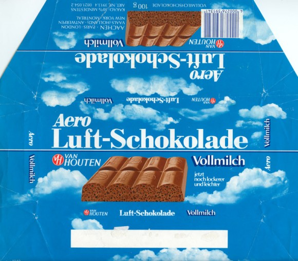 Aero Luft-schokolade, aerated milk chocolate, 100g, 1980, Van Houten, Quickborn, Germany
