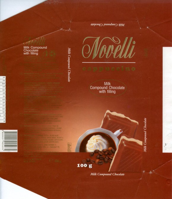 Novelli, milk compound chocolate with cappuccino filling, 100g, 09.2003, Alfa Trading & Distributor Co. Ltd. Sofia, Bulgaria