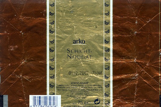 Milk chocolate with nougat filling, 75g, 01.12.2006, Arko Gmbh, Wahlstedt, Germany