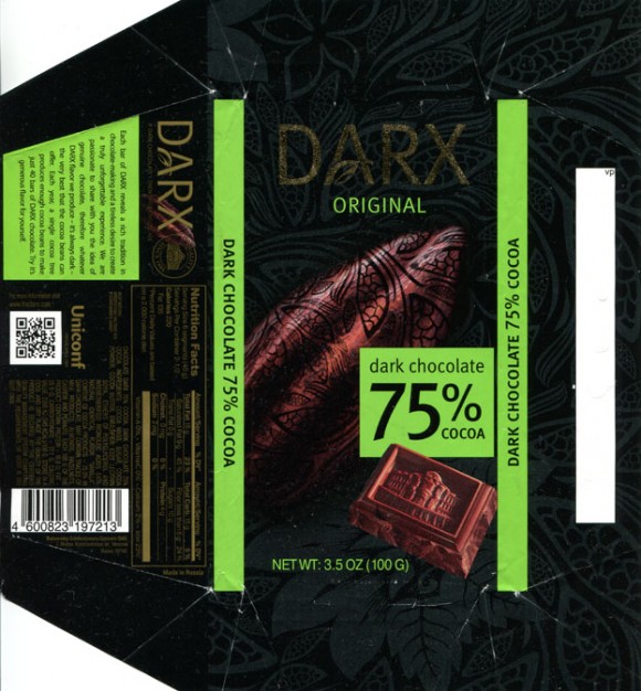 Darx, dark chocolate 75% cocoa, 100g, 02.08.2013, Babaevsky Confectionary Concern OAO, Moscow, Russia