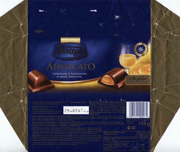 Chocolate with an Advocat flavour filling, 153g, 06.2016, Baltyk ZPC, Gdansk, Poland