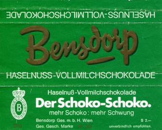 Milk chocolate with hazelnuts, about 1970, Bensdorp Ges.m.b.H,  Wien, Austria