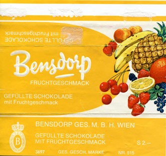 Filled chocolate with fruit filling, about 1970, Bensdorp Ges.m.b.H,  Wien, Austria