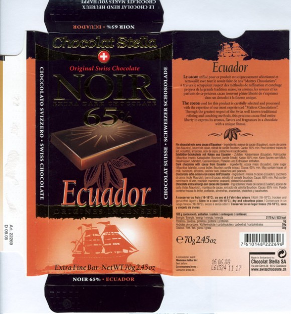 Ecuador, dark chocolate with cocoa from Ecuador, 70g, 16.06.2006, Chocolat Stella SA, Chocolat Bernrain AG, Kreuzlingen, Switzerland