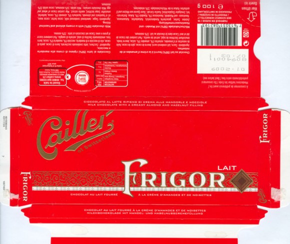 Frigor, milk chocolate with a creamy almond and hazelnut filling, 100g, 01.2008, Caillers, Switzerland