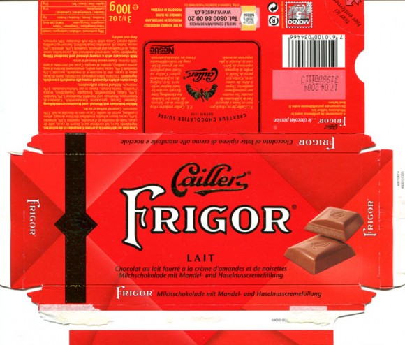 Frigor, milk chocolate with a creamy almond and hazelnut filing, 100g, 17.04.2003, Caillers, Switzerland