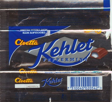Kehlet, chocolate with mint cream filling, 34g, 24.09.1998
Cloetta choklad AB, Ljungsbro