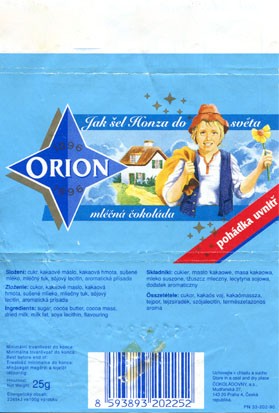 Orion, Jak sel Honza do sveta, milk chocolate, 25g, 10.1994, Cokoladovny a.s., Praha 4, Czech Republic