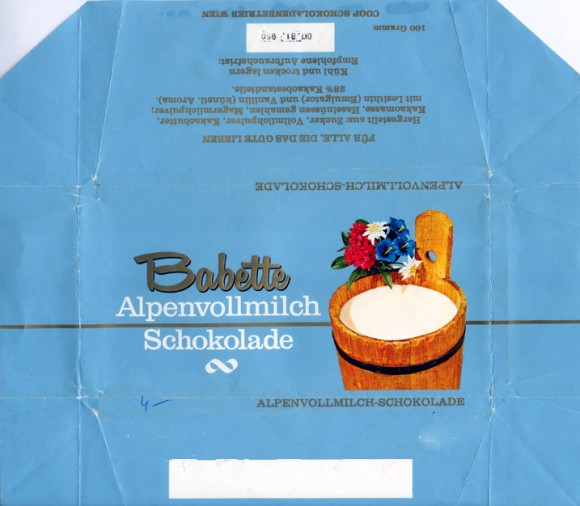 Babette, milk chocolate, 100g, 10.1980, Coop, Wien, Austria