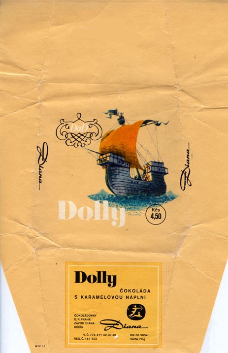 Dolly, milk chocolate with caramell filled, 70g, about 1970, Diana, Decin, Czech Republic (CZECHOSLOVAKIA)
