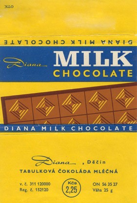 Milk chocolate, 25g, 1980, Diana, Decin, Czech Republic (CZECHOSLOVAKIA)