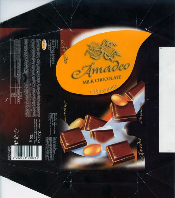 Amadeo, milk chocolate with peanuts, 100g, 03.2006, Fabryka Galanterii Czekoladowej Edbol Z.P.Chr. Bogustaw Dudzinski, Bydgoszcz, Poland