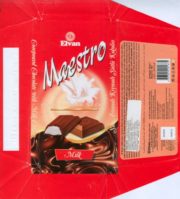 Maestro, compound chocolate with milk cream, 100g, 04.2009, Elvan Gida San. Ve Tic. A.S., Istanbul,  Turkey