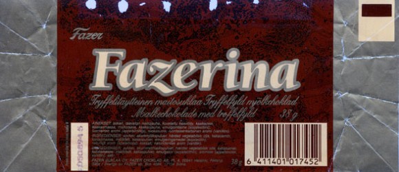 Fazerina, milk chocolate filled with arrack truffle,38g, 05.08.1993
Fazer Suklaa OY, Helsinki, Finland
