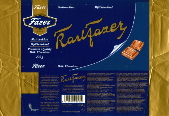 Karlfazer, milk chocolate, 200g, 03.09.2003
Fazer Suklaa OY, Helsinki, Finland