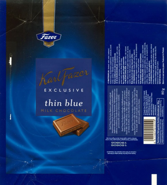 KarlFazer,exclusive thin blue, milk chocolate, 80g, 19.08.2005, Cloetta Fazer, Helsinki, Finland