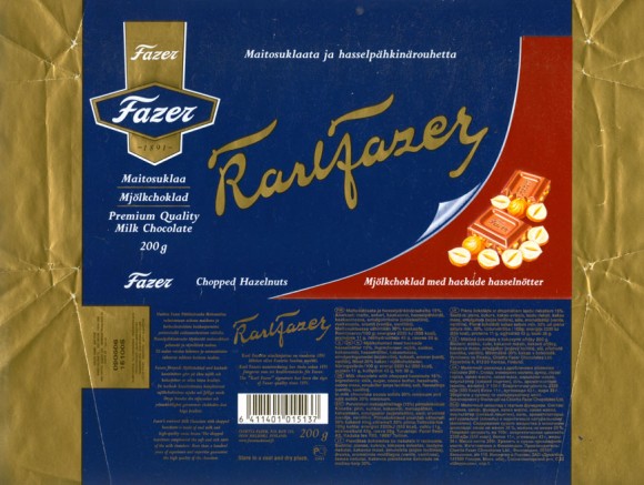 KarlFazer, milk chocolate with hazelnuts, 200g, 15.10.2005, Cloetta Fazer, Helsinki, Finland