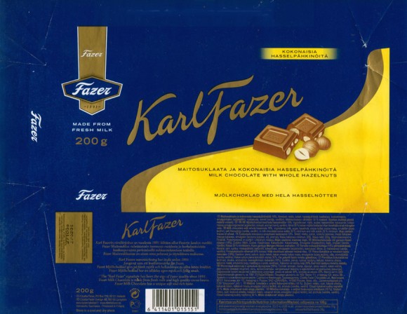 Milk chocolate with whole hazelnuts, 200g, 13.03.2006, Cloetta Fazer Chocolate Ltd, Helsinki, Finland