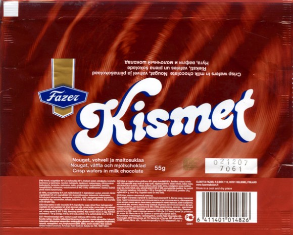 Kismet, crisp wafer in milk chocolate, 55g, 02.12.2006, Fazer, Helsinki, Finland