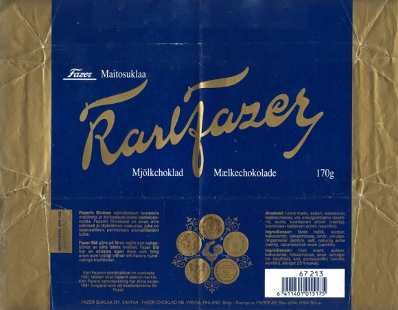 KarlFazer, milk chocolate, 170g, 28.08.1991, Fazer Suklaa oy, Vantaa, Finland