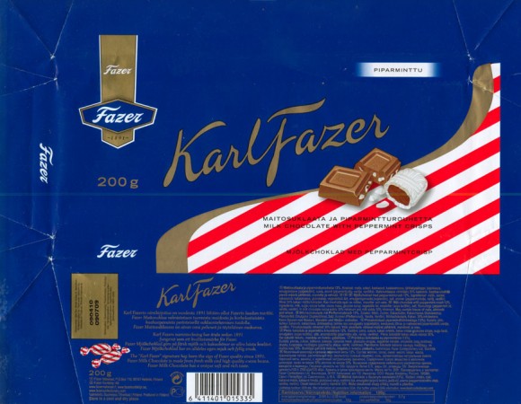 Karl Fazer, milk chocolate with peppermint crisps, 200g, 09.07.2009, Fazer Makeiset, Helsinki, Finland