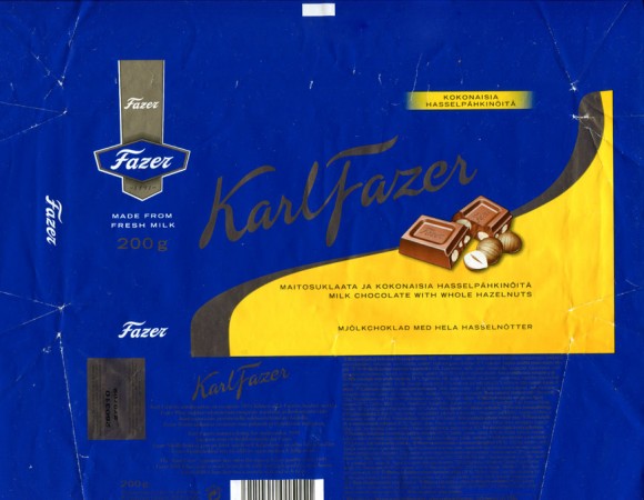 KarlFazer, milk chocolate with wole hazelnuts, 200g, 27.07.2009, Fazer Makeiset, Helsinki, Finland