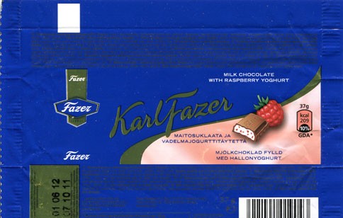 Karl Fazer milk chocolate with raspberry yoghurt, 37g, 07.10.2011, Fazer Makeiset, Helsinki, Finland