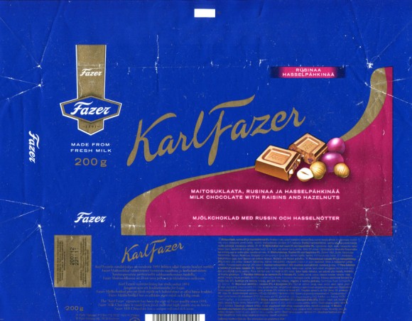Karl Fazer milk chocolate with raisins and hazelnuts, 200g, 09.05.2011, Fazer Makeiset, Helsinki, Finland