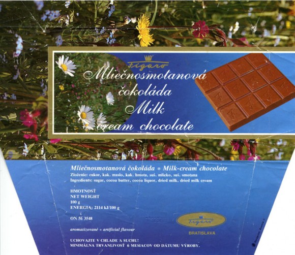 Milk cream chocolate, 100g, 15.08.1994, Figaro , Bratislava, Slovakia
