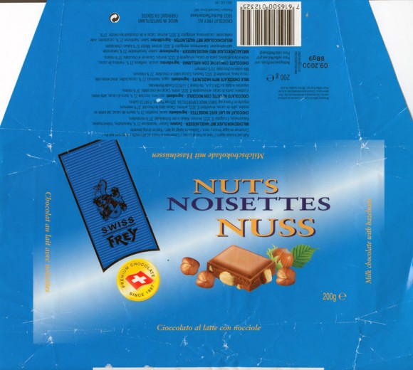 milk chocolate with hazelnuts, 200g, 09.1999
Chocolat Frey AG, Bchs , Switzerland