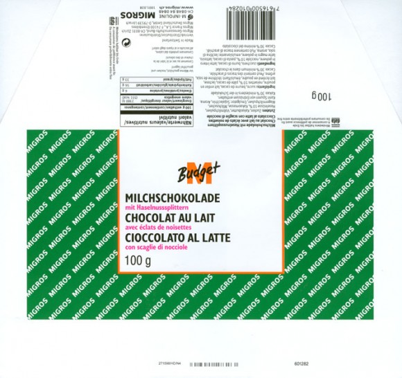 Budget M, milk chocolate with hazelnuts, 100g, 2000, Chocolat Frey AG, Buchs/Aargau , Switzerland