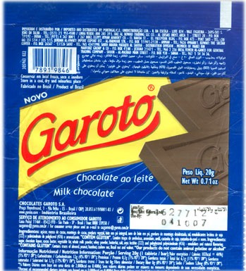 Milk chocolate, 20g, 04.10.2006, Chocolates Garoto S.A, Vila Velha, Brasil