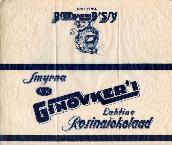 Chocolate N34 with raisins, about 1930, A/S.Ginovker