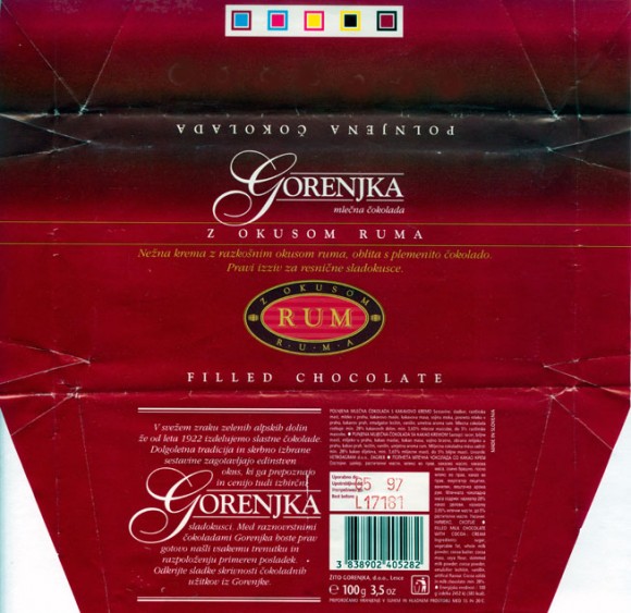 Gorenjka, filled milk chocolate with cocoa cream, 100g, 05.1996, Gorenjka, Lesce, Slovenia