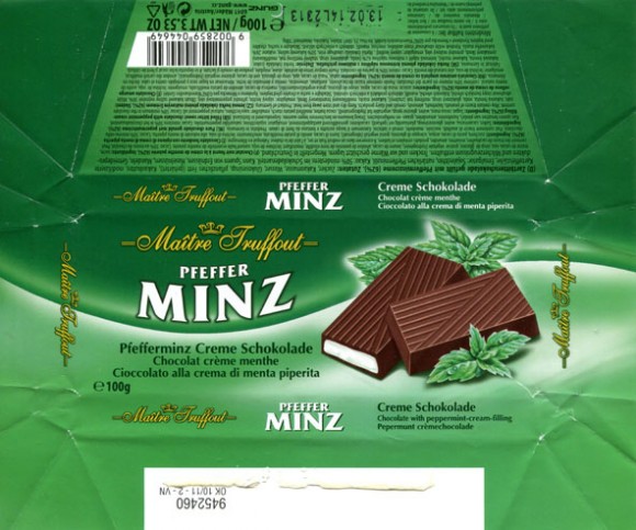 Filled bitter sweet chocolate with peppermint-cream filling, 100g, 13.02.2013, Gunz, Mader, Austria