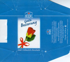 Gute Besserung, whole milk chocolate with high quality, 7,5g, Confiserie Heidel, Osnabruck, Germany
