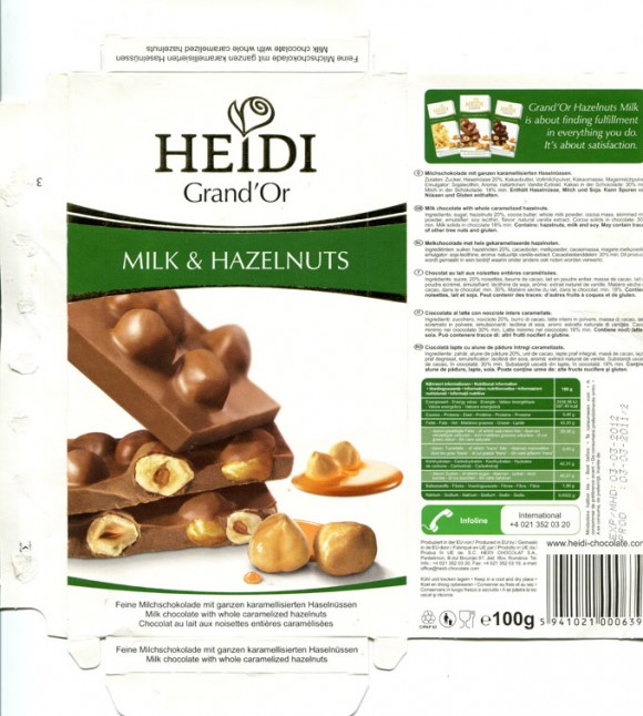 Milk chocolate with whole caramelized hazelnuts, 100g, 03.03.2011, Heidi Chocolat S.A, Romania