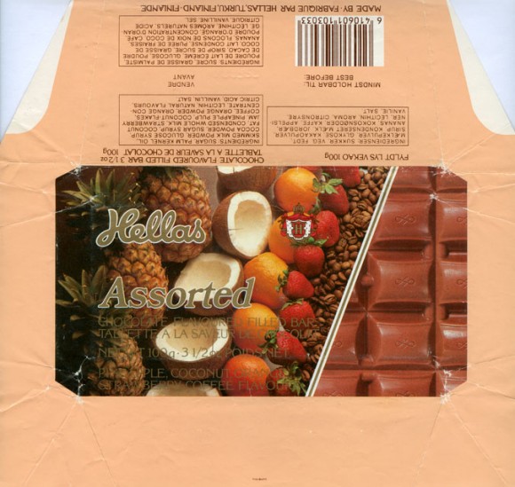 Hellas, milk chocolate filled with berries flavoured cream, 100g, 02.09.1983, Hellas, Turku, Finland