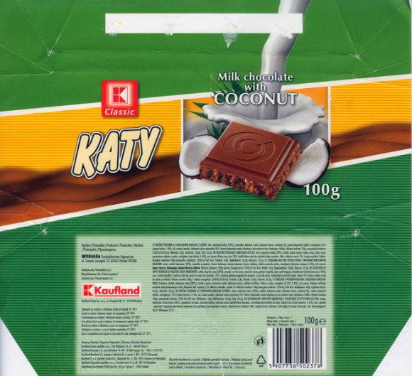 Katy ,milk chocolate with coconut, 100g, 23.05.2005, Interagra, Poznan, Poland