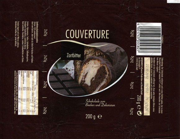 Couverture, dark chocolate for baking, 200g, 22.10.2011, Intersweet GmbH, Norderstedt, Germany