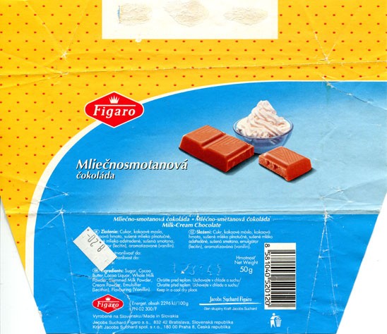 Figaro, milk-cream chocolate, 50g, 19.01.1997, Jacobs Suchard Figaro a.s., Bratislava, Slovakia