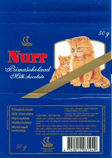 Nurr, milk chocolate, 50g, 05.1997
Kalev, Tallinn, Estonia