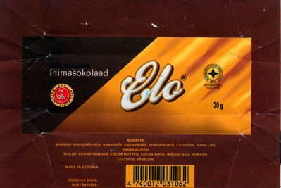 Elo, milk chocolate, 20g, 07.10.1993
Kalev, Tallinn, Estonia
