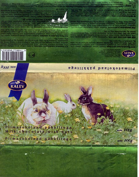  Milk chocolate with nuts, 100g, 01.2004
Kalev, Tallinn, Estonia