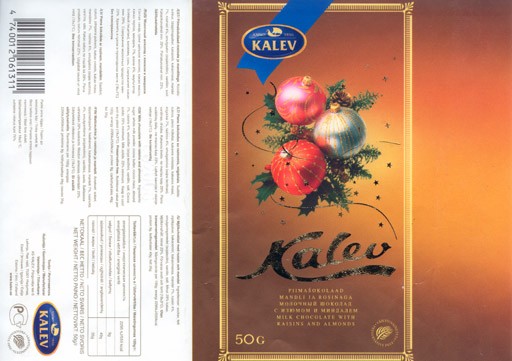 Milk chocolate with raisins and almonds, 50g, 08.2005, Kalev, Lehmja, Estonia