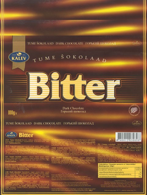 Bitter, dark chocolate, 100g, 03.01.2006, Kalev, Lehmja, Estonia