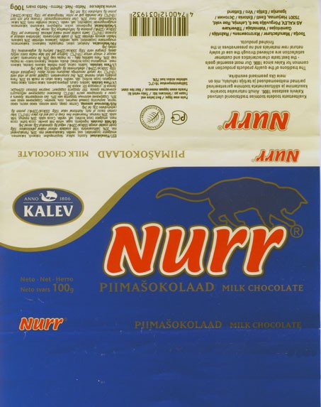 Nurr, milk chocolate, 100g, 03.01.2006, Kalev, Lehmja, Estonia