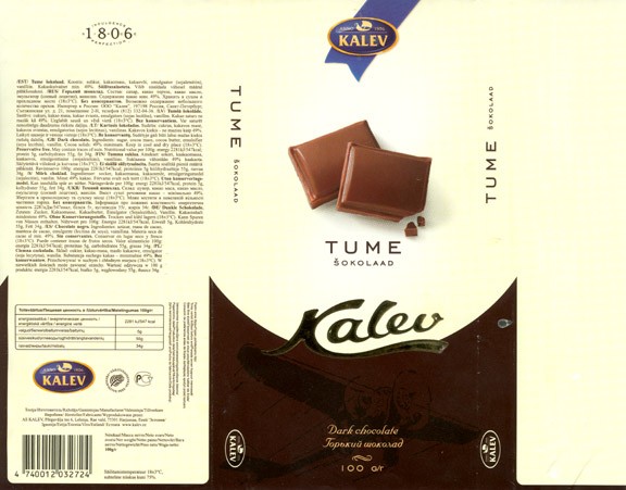 Kalev, dark chocolate, 100g, 01.11.2006, Kalev, Lehmja, Estonia