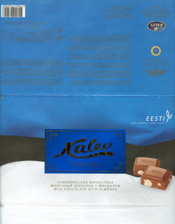 Kalev Estonia, milk chocolate with almonds, 300g, 01.09.2008, Kalev, Lehmja, Estonia